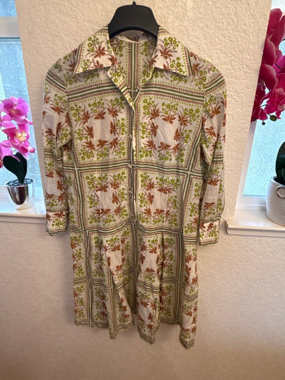 Vintage Flora Luxury Tile Shirtdress💯% Cotton Mother-of-Pearl Button Size: 8-10 - Picture 3 of 17